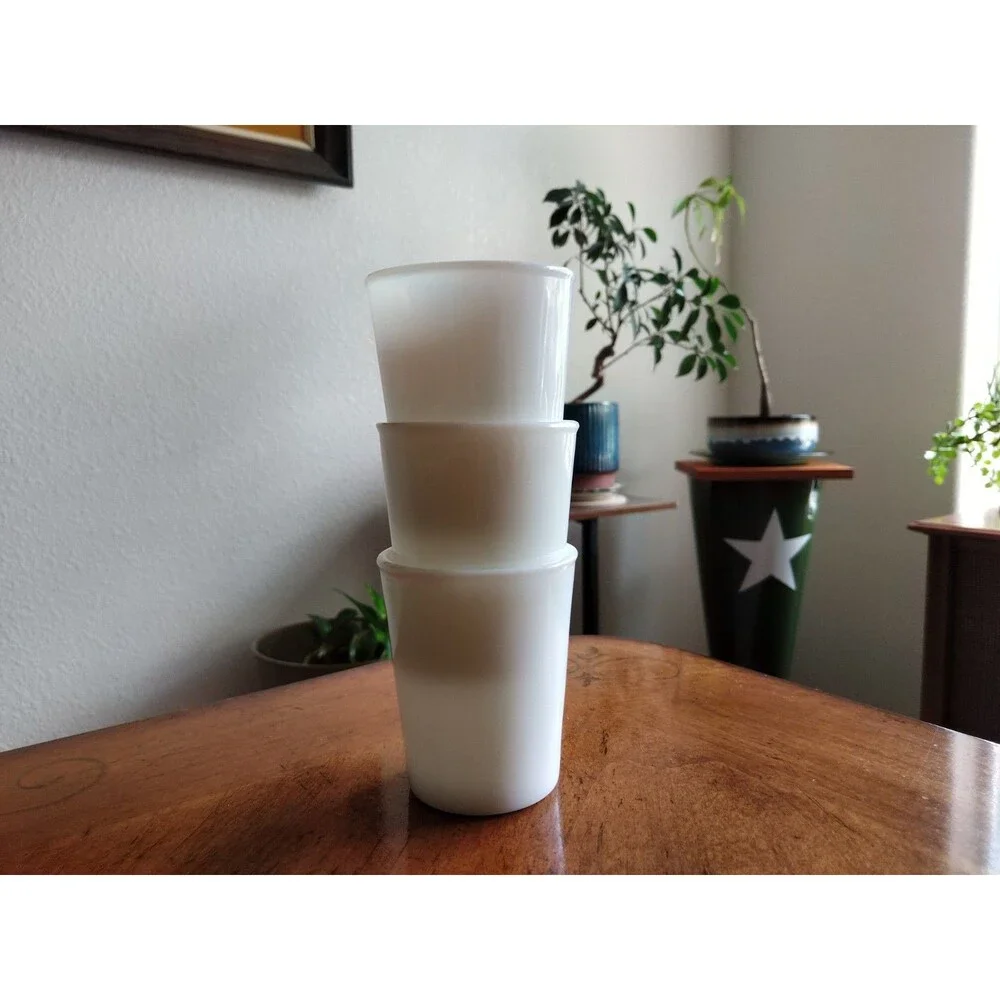 Lot 3x Vtg Opalescent Opaline Milk Glass Tumblers 3.5